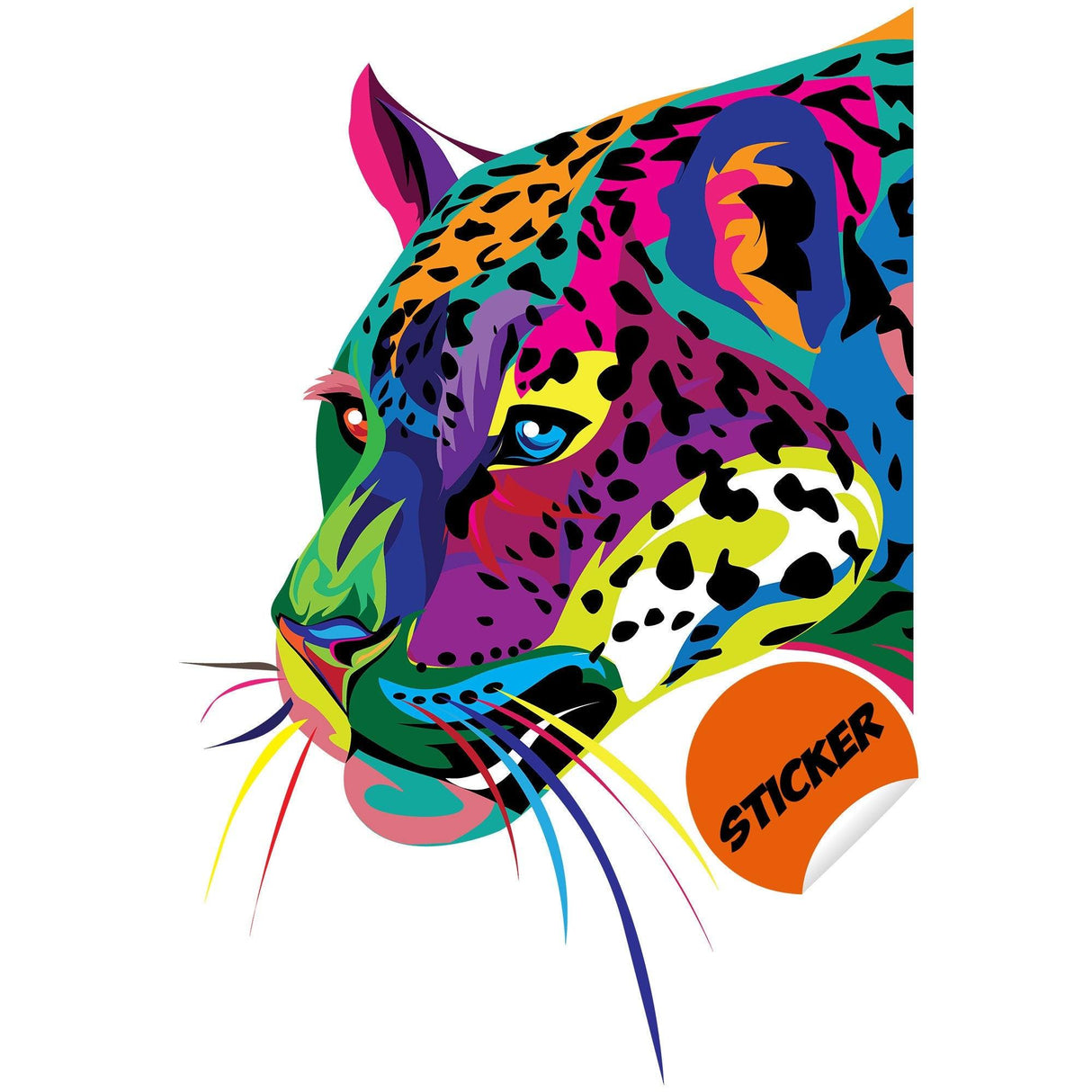 Colorful jaguar wall sticker featuring vivid patterns and intricate details, perfect for home decor.