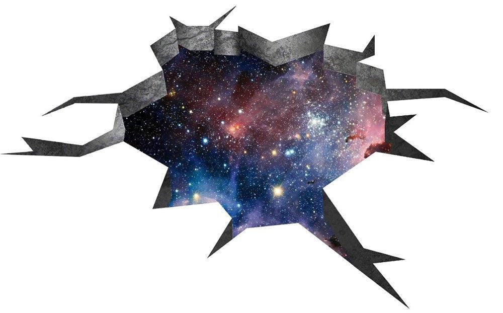 3D effect deep space wall sticker featuring a cosmic galaxy view with a cracked design.