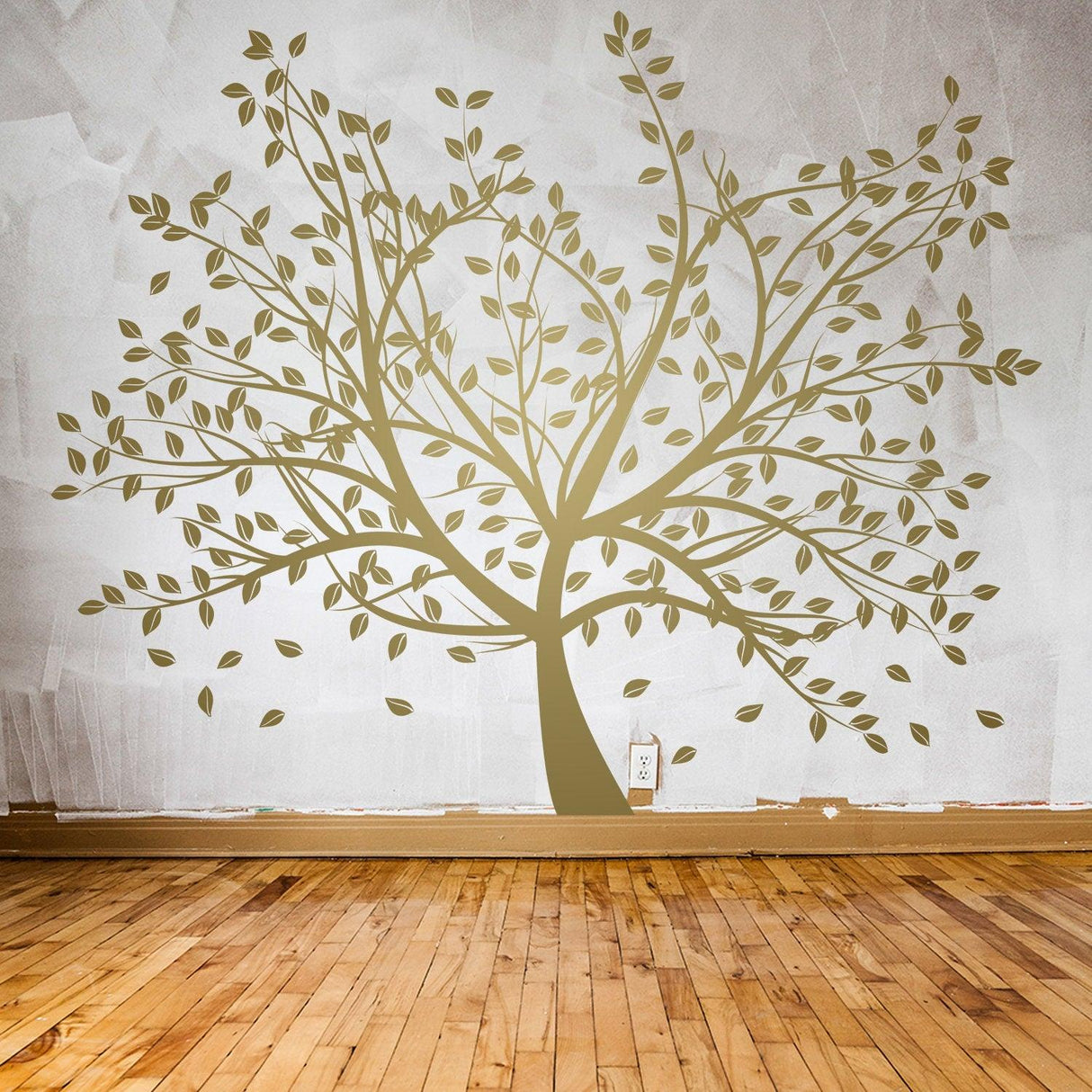 Tree sticker decal on wall with leaves, adding nature-inspired decor to a room.