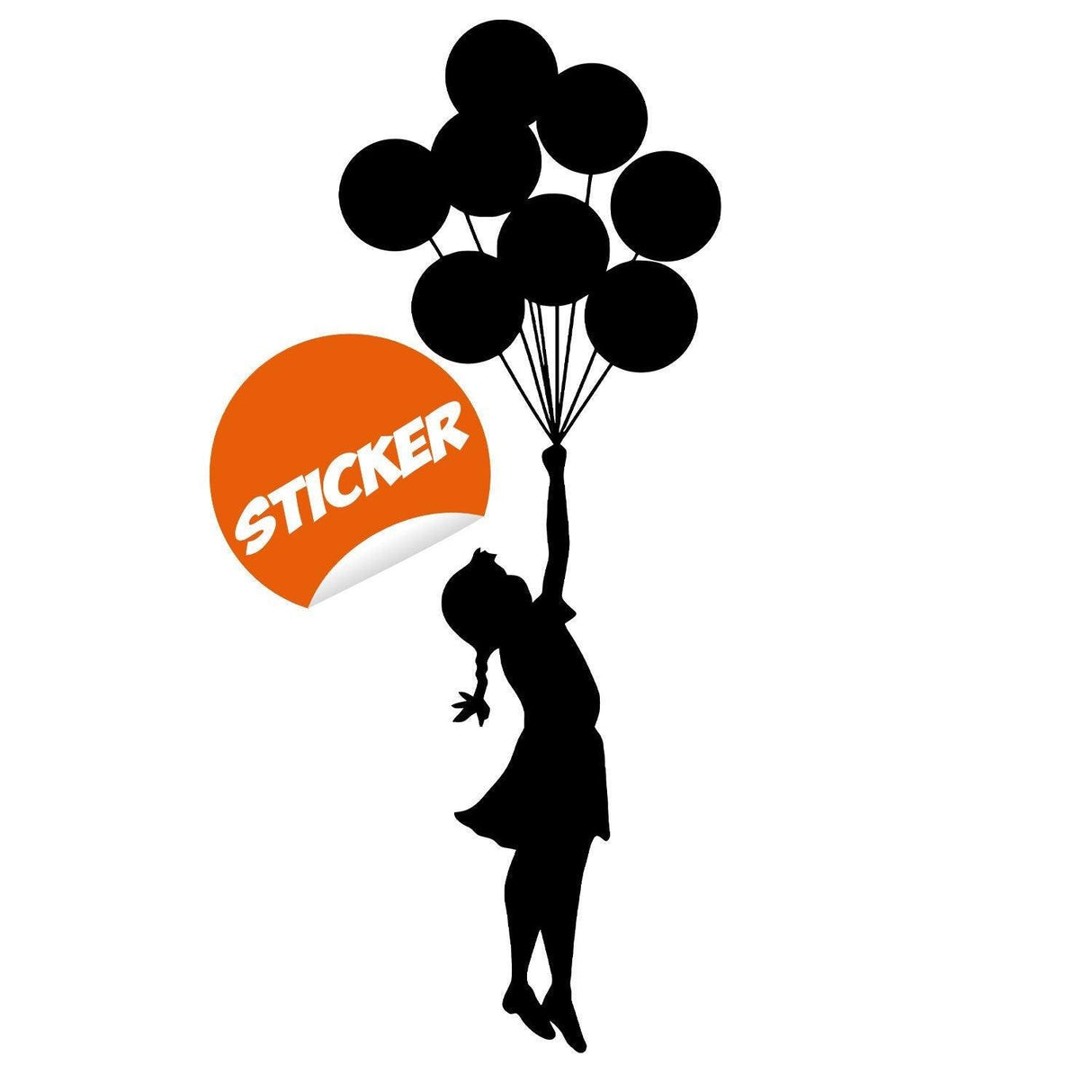 Balloon Girl Banksy wall sticker silhouette with balloons, perfect for nursery decor and vinyl wall art.