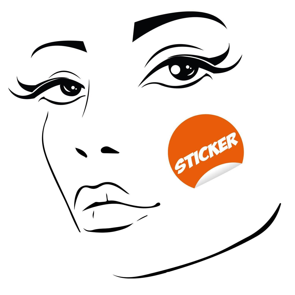 Black wall vinyl sticker of a woman's face with a happy expression, perfect for modern decor.