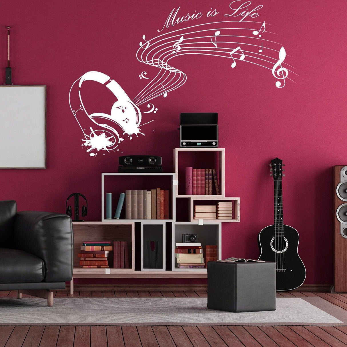 Music is Life wall sticker with musical notes, showcasing a creative and inspiring decor for music lovers.