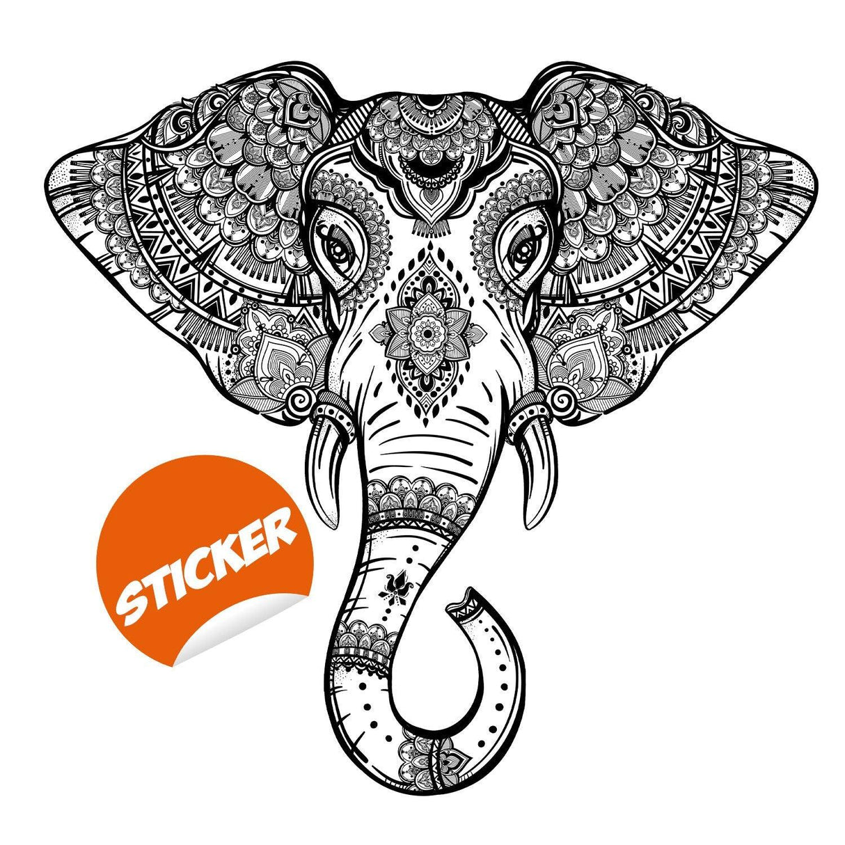 Black and white tribal elephant vinyl wall sticker design for home decor.