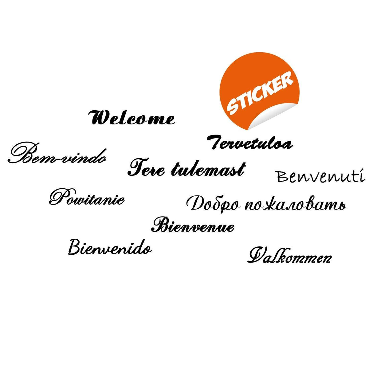 Multilingual 'Welcome' wall sticker featuring elegant fonts in various languages for a stylish front door decor.