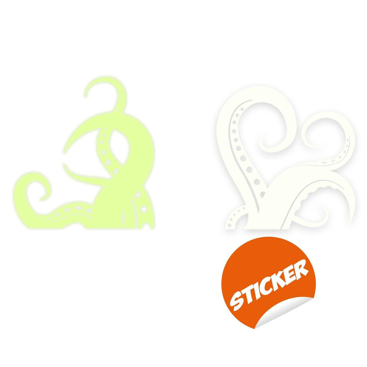 Glow in dark octopus tentacle vinyl wall art sticker in light green and white, perfect for unique bathroom decor.