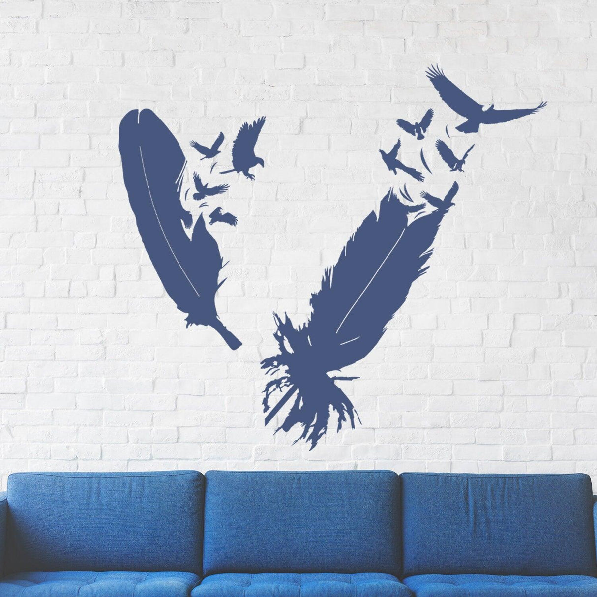 Eagle feather wall vinyl sticker featuring flying birds, enhancing home decor with a mystical touch.