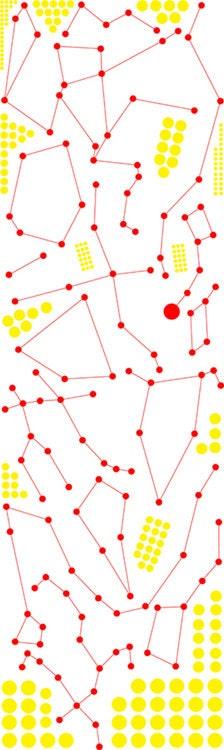 Glow in the dark zodiac star wall sticker design featuring constellations with red and yellow dots.