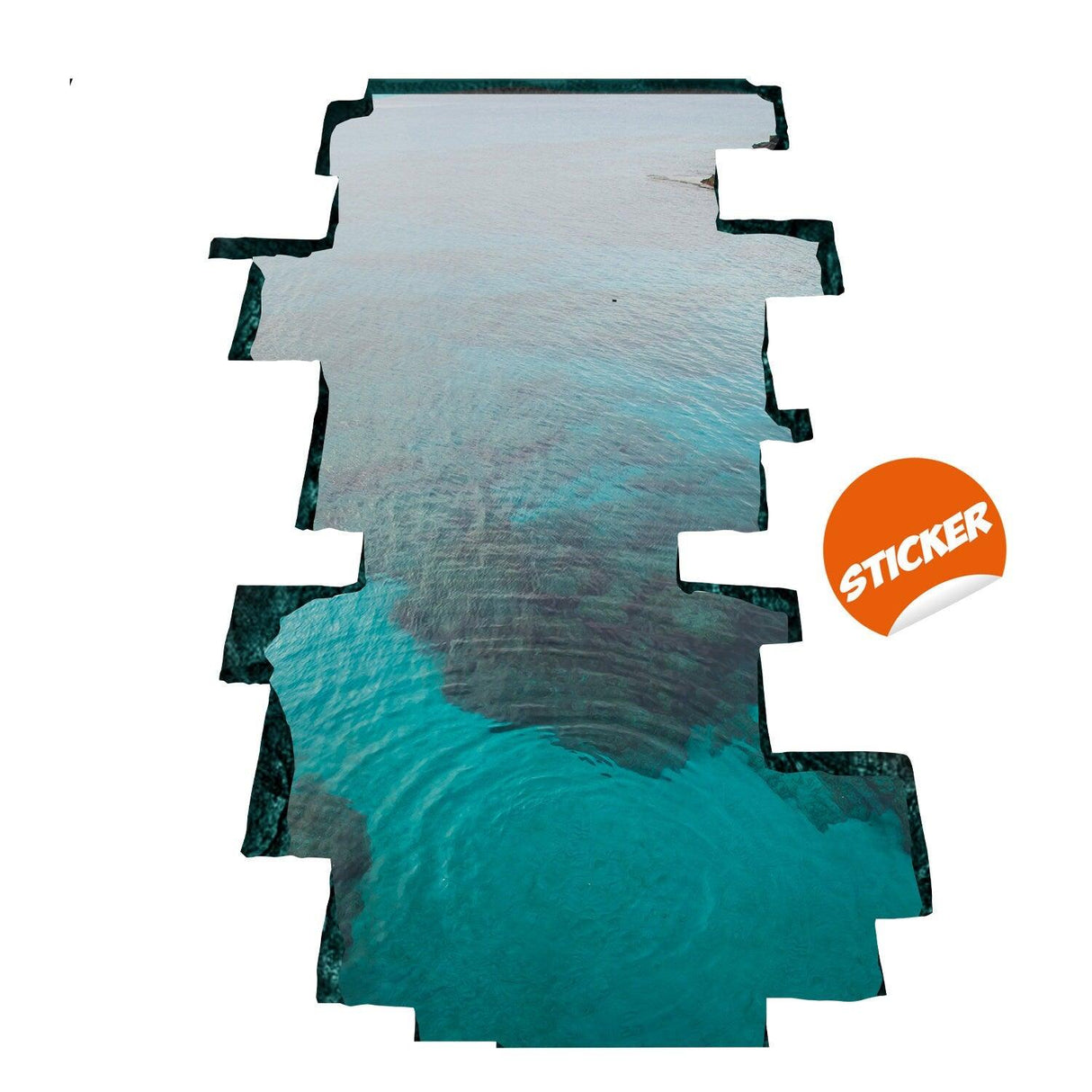 3D Floor Ocean Vinyl Sticker with porthole effect creating an underwater illusion for decor.