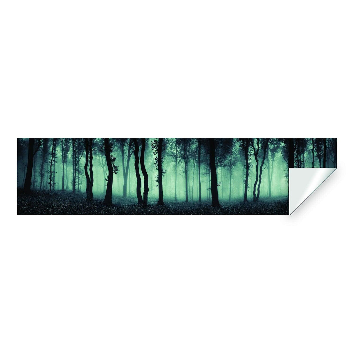 Foggy forest wallpaper mural featuring dark trees and misty ambiance, perfect for home decor transformation.