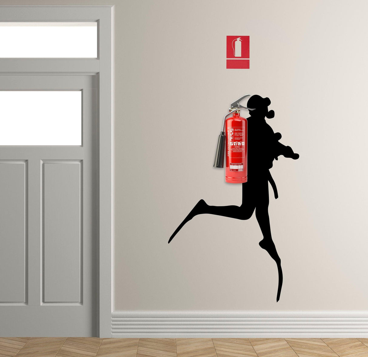 Scuba diver wall sticker silhouette with fire extinguisher decor for home, perfect gift for diving enthusiasts.