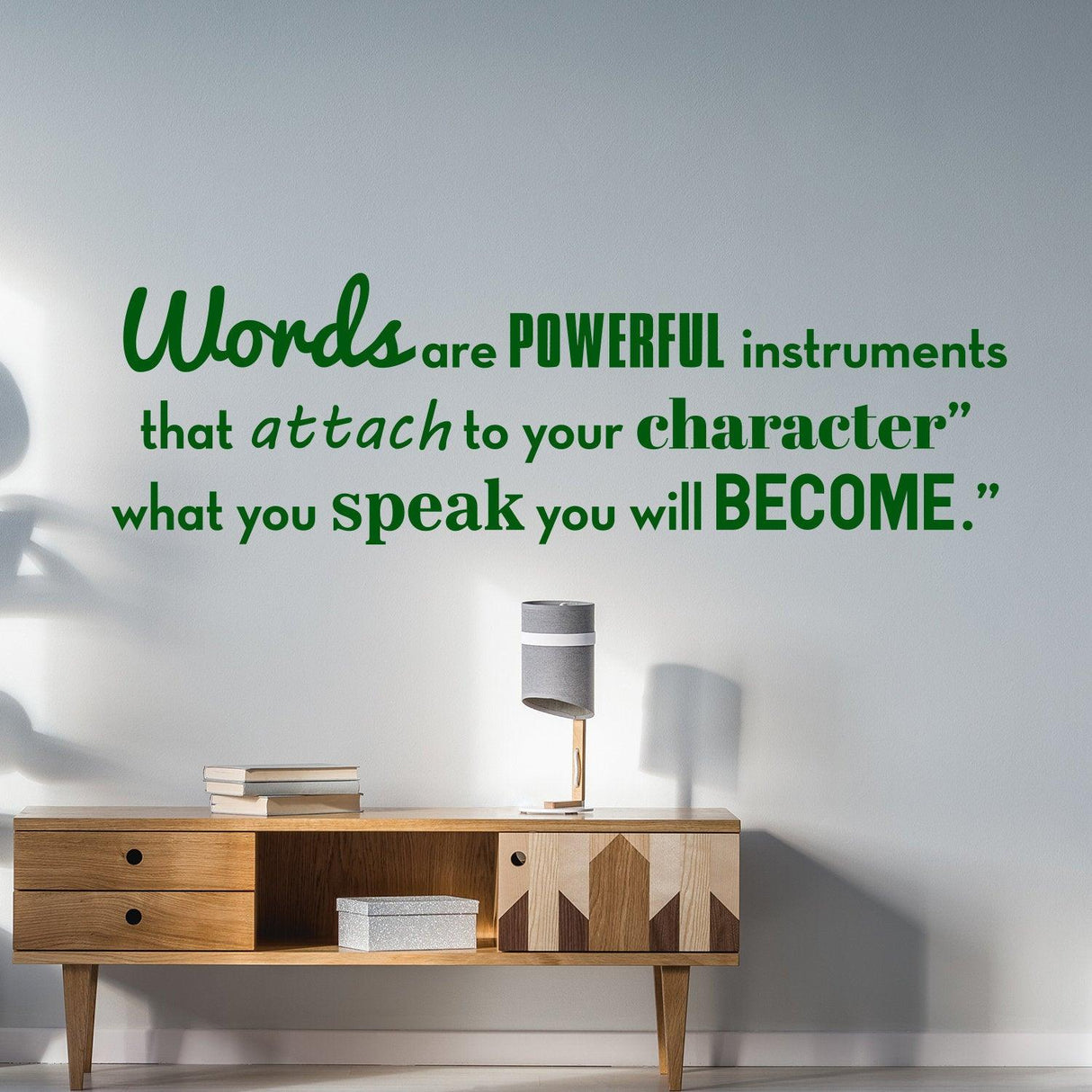 Inspirational wall vinyl quote sticker displaying a motivational quote about the power of words.
