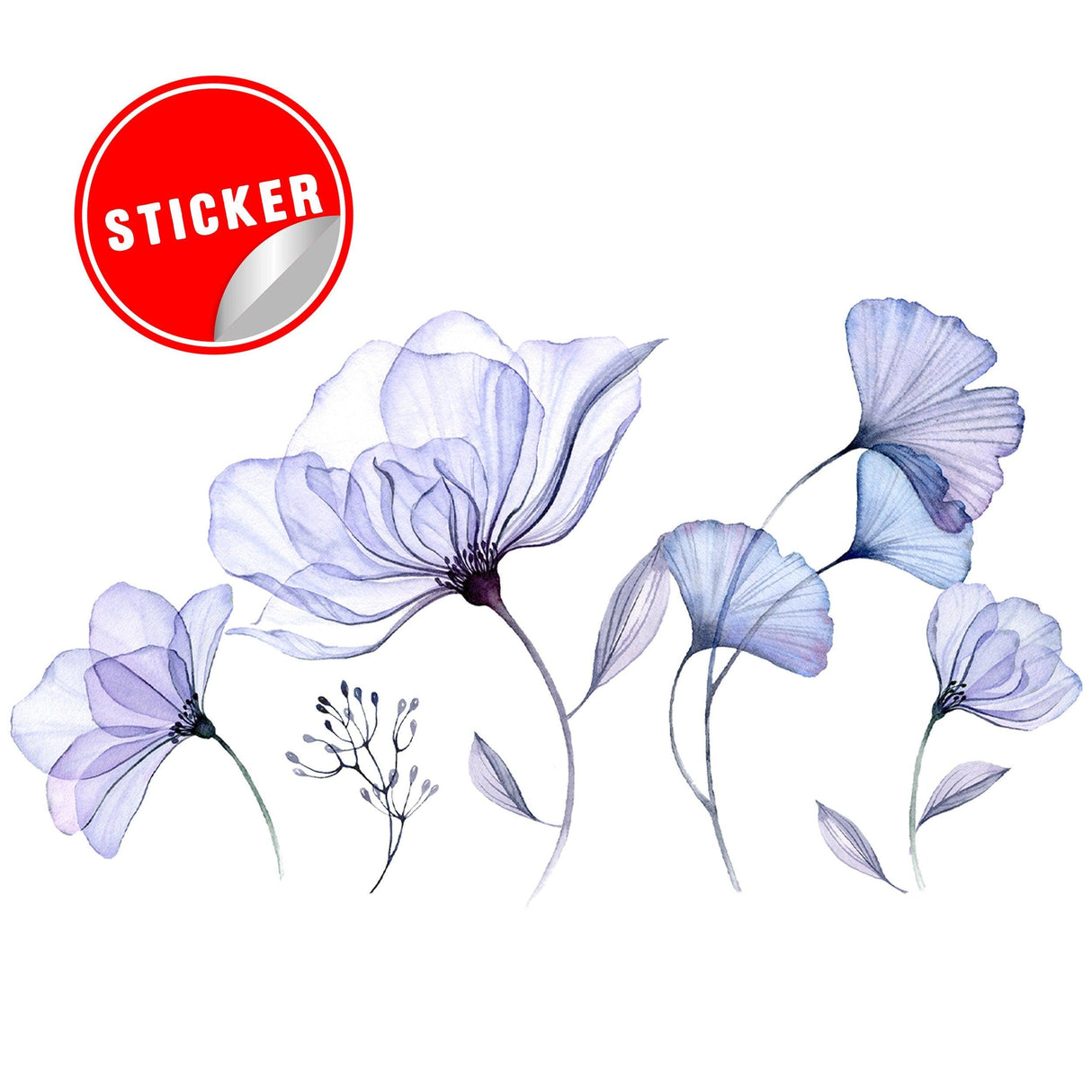 Beautiful 3D blue floral wall vinyl sticker mural for living room decor, easy peel and stick design.
