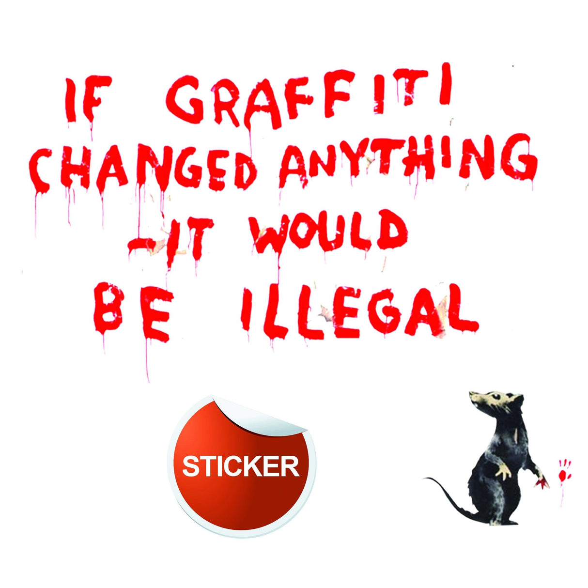 Banksy-inspired wall sticker featuring rat and quote about graffiti, ideal for edgy home decor.