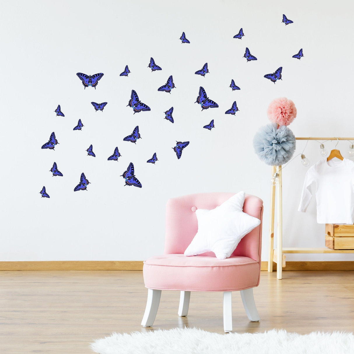 30 butterfly wall decor stickers in a girl's bedroom, adding charm and color to the space.