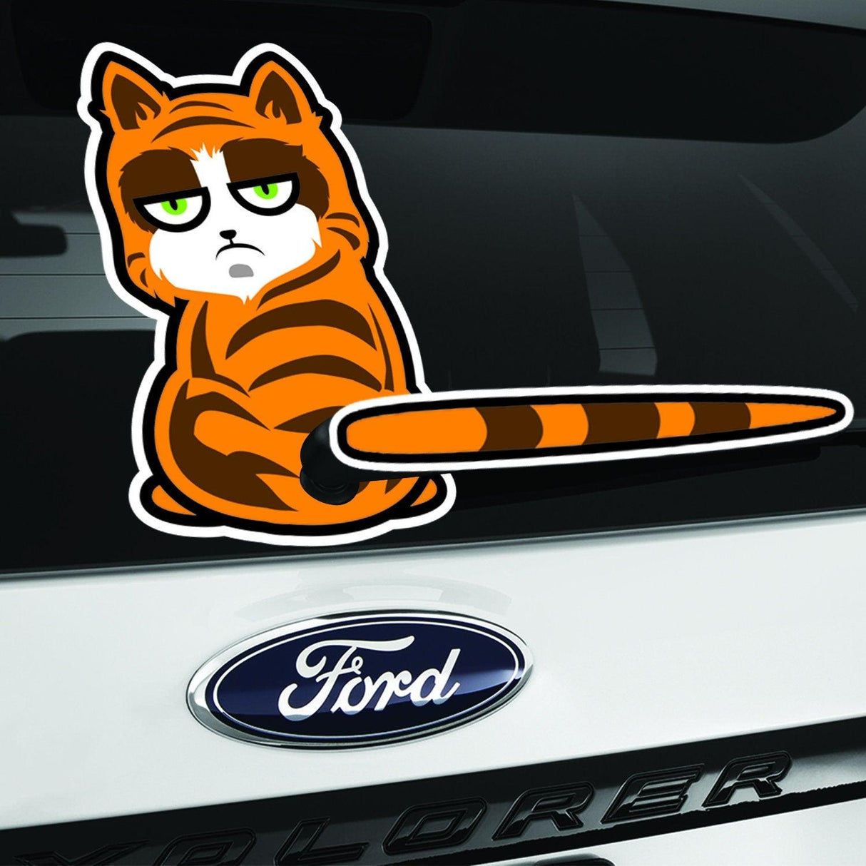 Cute orange cartoon cat decal on a truck rear window, adding personality to your vehicle style.
