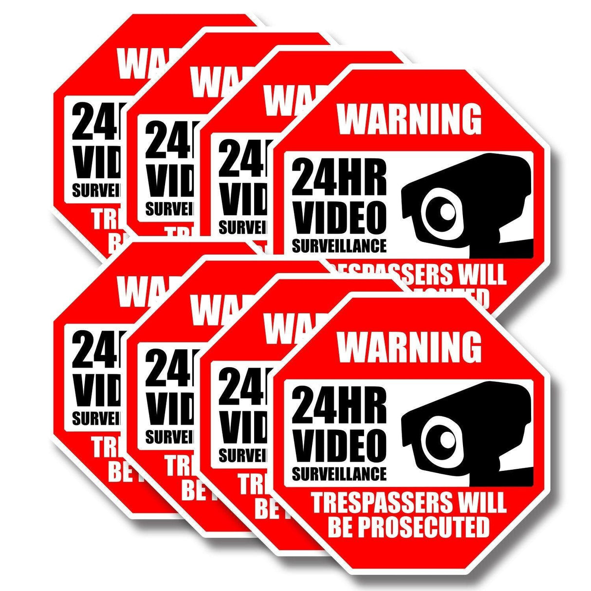 10-pack of waterproof 24HR video surveillance warning signs, effective for indoor and outdoor security.