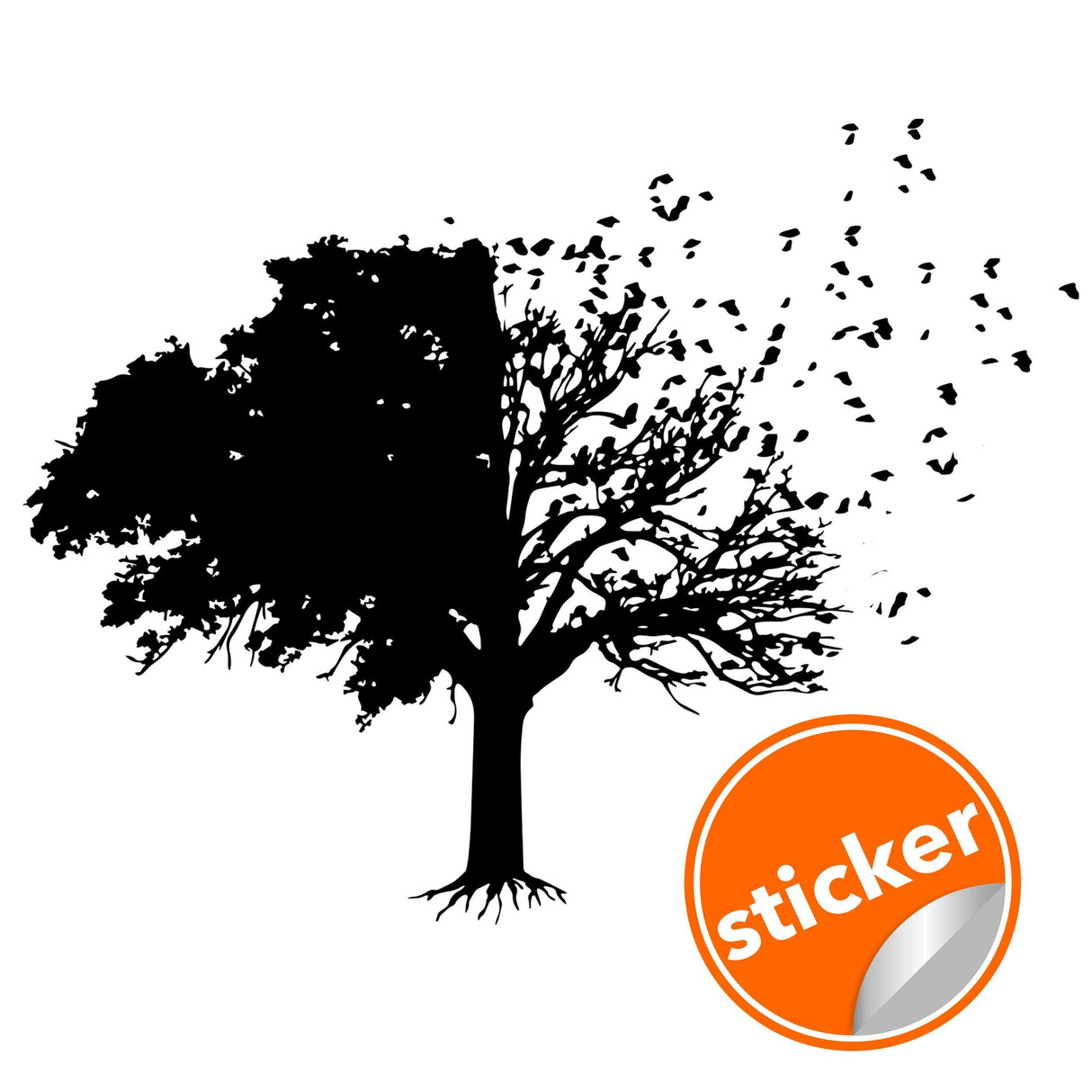 Tree wall decal design with birds flying from branches, perfect for home decor.