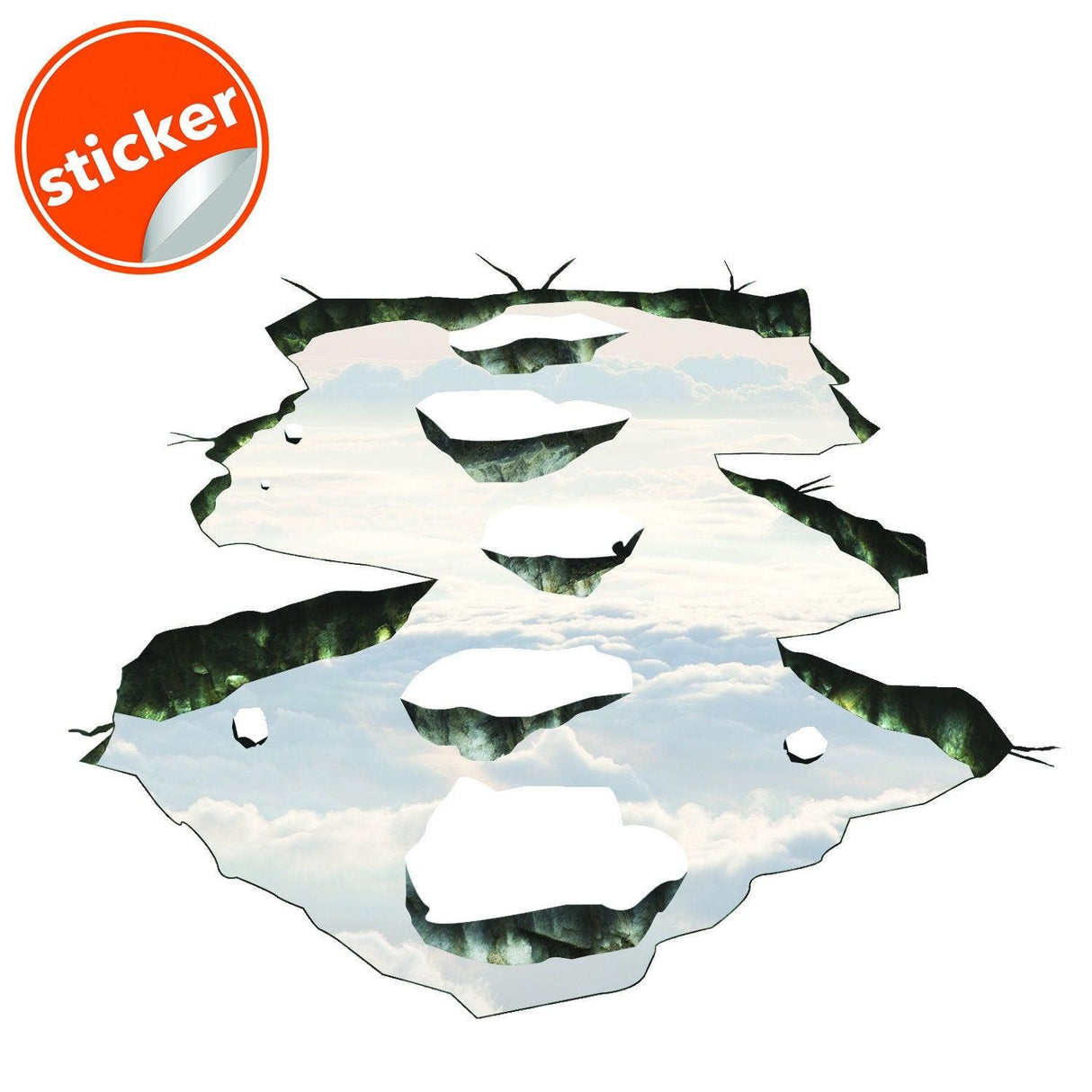 3D Space Bridge Floor Vinyl Decal showing a realistic space scene with clouds and cosmic imagery, perfect for decor.