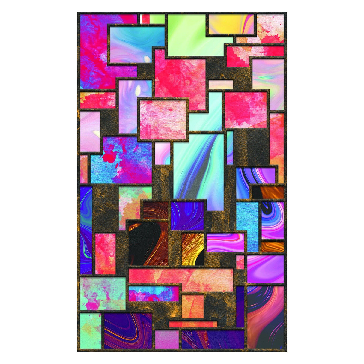 Colorful geometric glass film design featuring vibrant patterns and colors for decorative privacy.