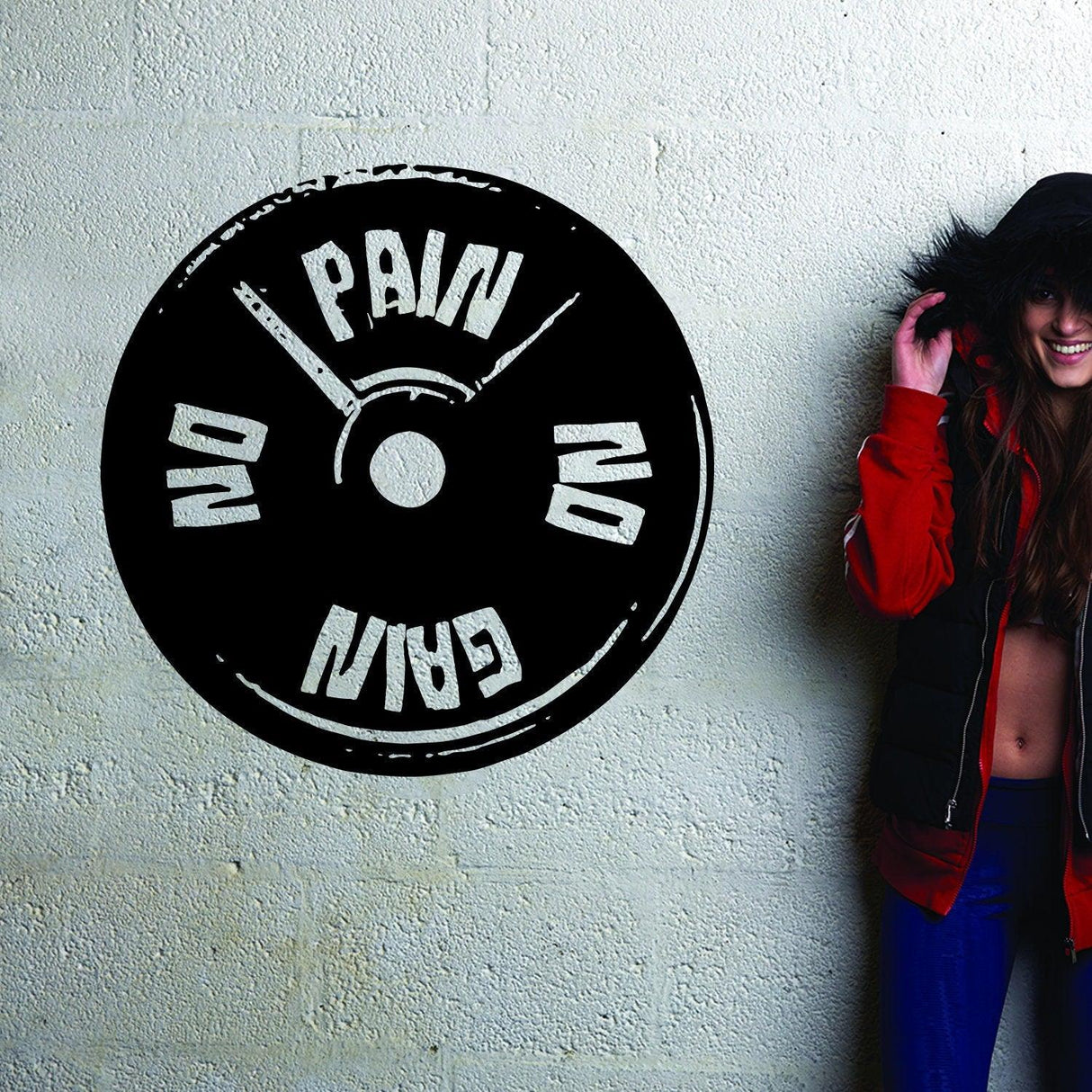Fitness gym wall decal featuring 'No Pain No Gain' quote, perfect for motivation in workout spaces.