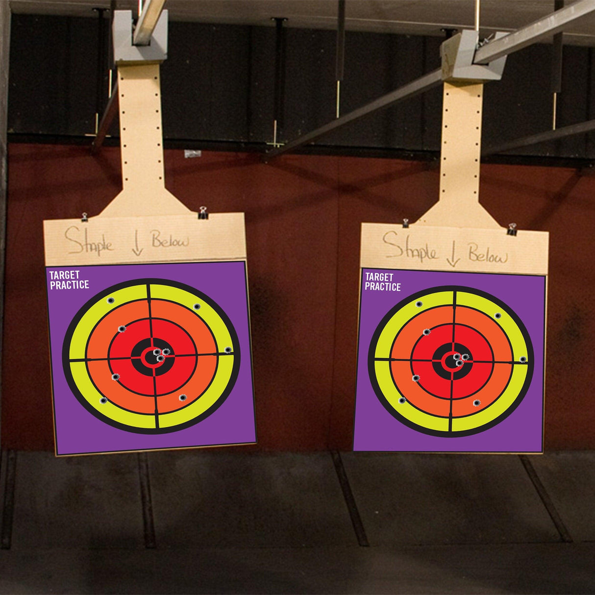Large circle shooting targets for gun, rifle, pistol, and airsoft training, set up for practice.
