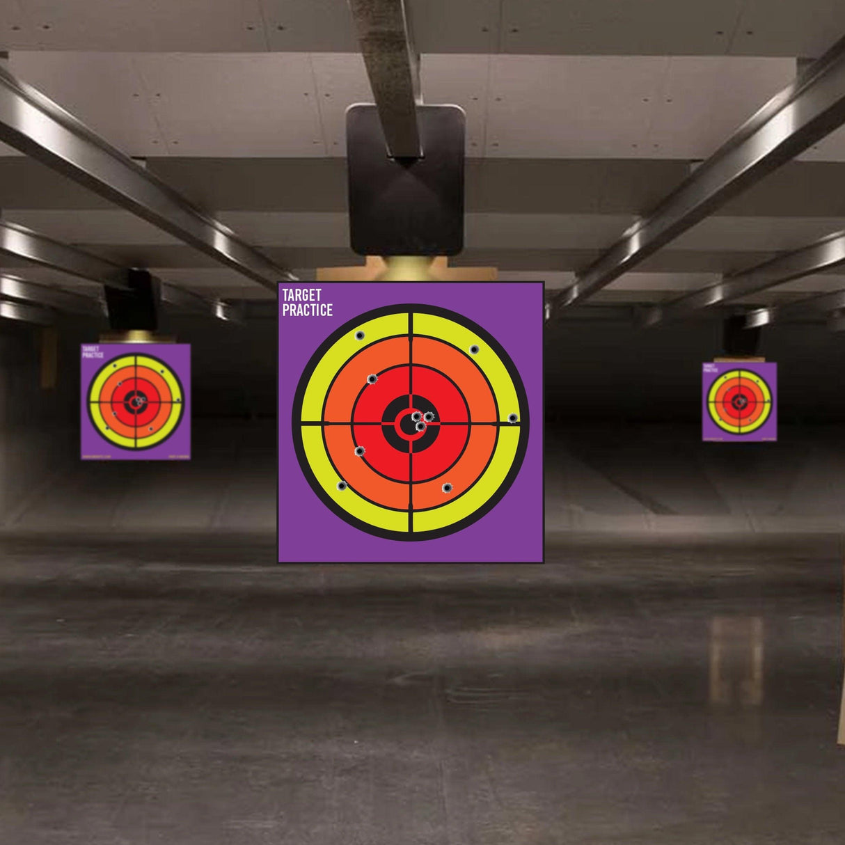Indoor shooting range with large circle targets for target practice