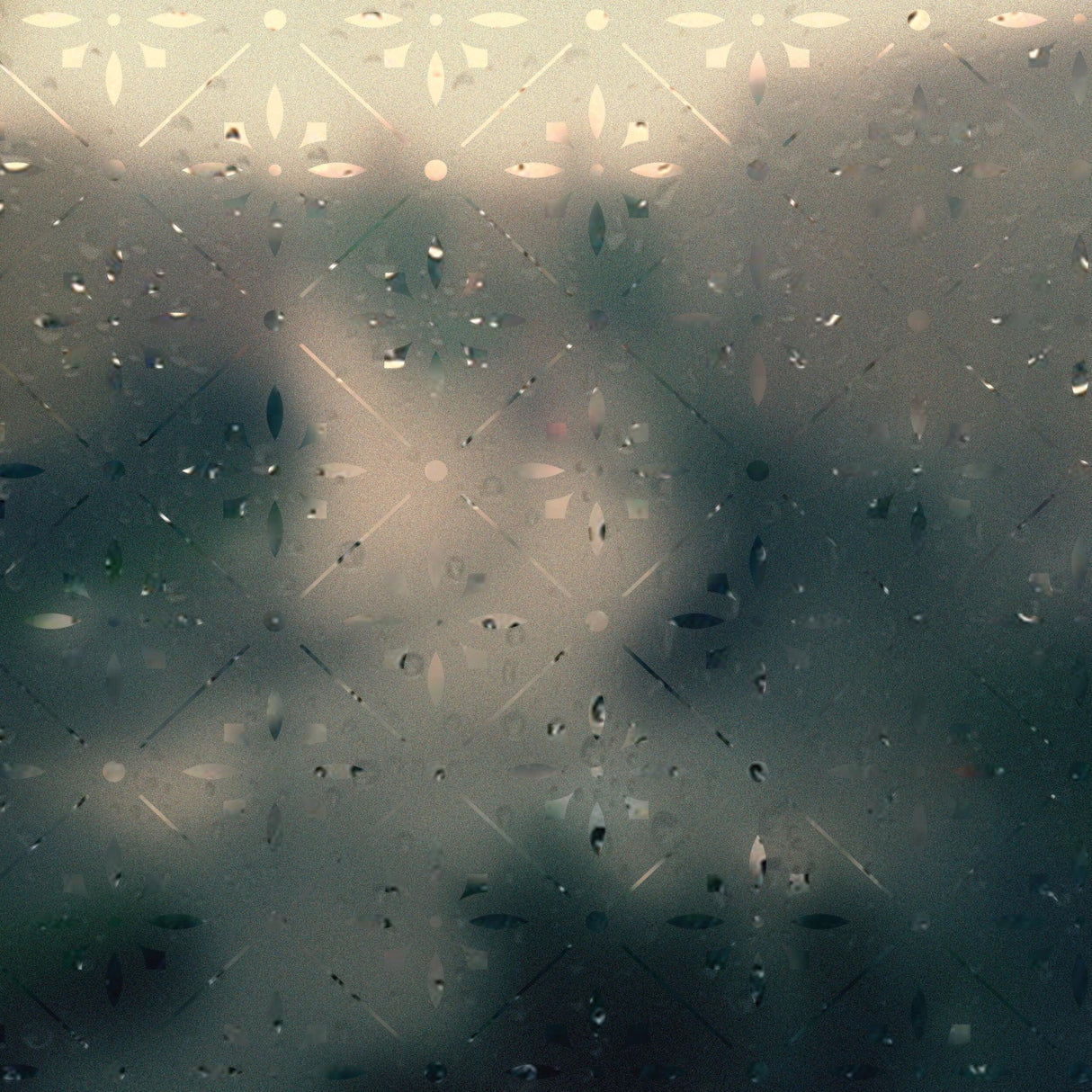 Frosted glass window decal with etched floral design, offering privacy and elegance, enhanced by raindrops.