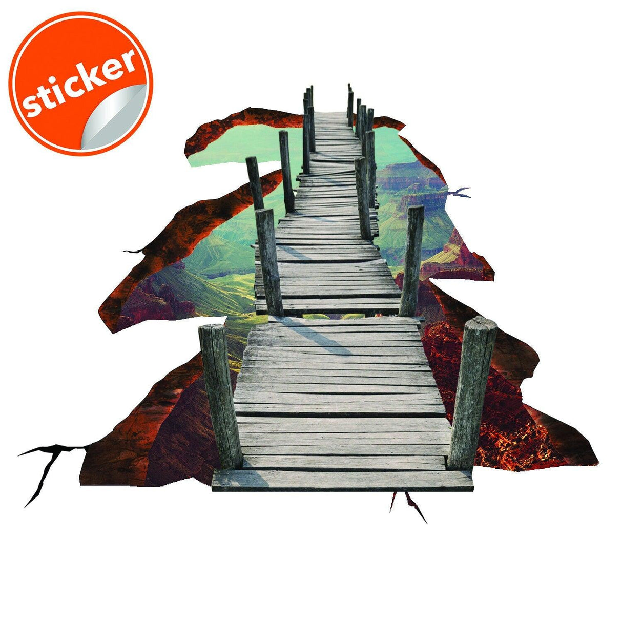 3D Space Bridge Vinyl Decal sticker designed for flooring, showcasing a wooden bridge over a stunning galaxy landscape.