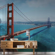 California Golden Gate Bridge wallpaper sticker showcasing vibrant colors over ocean with modern decor.