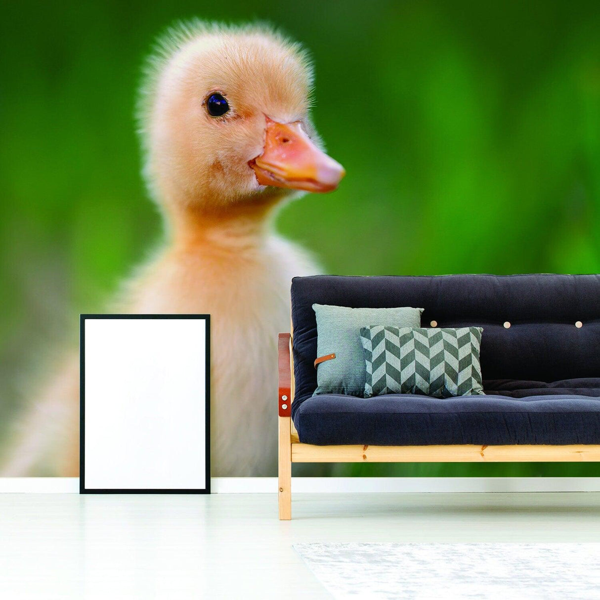 Adorable duck wallpaper decal in a home setting, adding charm and whimsy to any room decor.