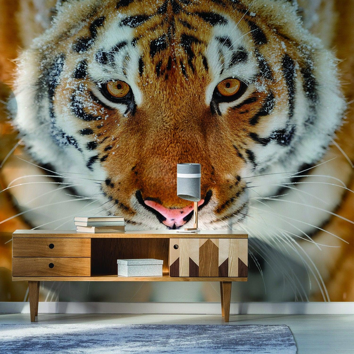 3D tiger wall decal featuring a realistic orange tiger head, perfect for adding a wild touch to any room.