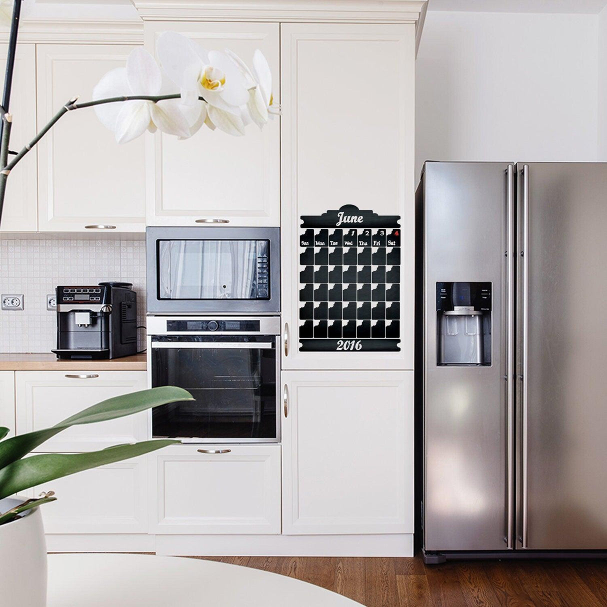 Chalkboard wall planner sticker displayed in a modern kitchen for organizing daily tasks and meal planning.