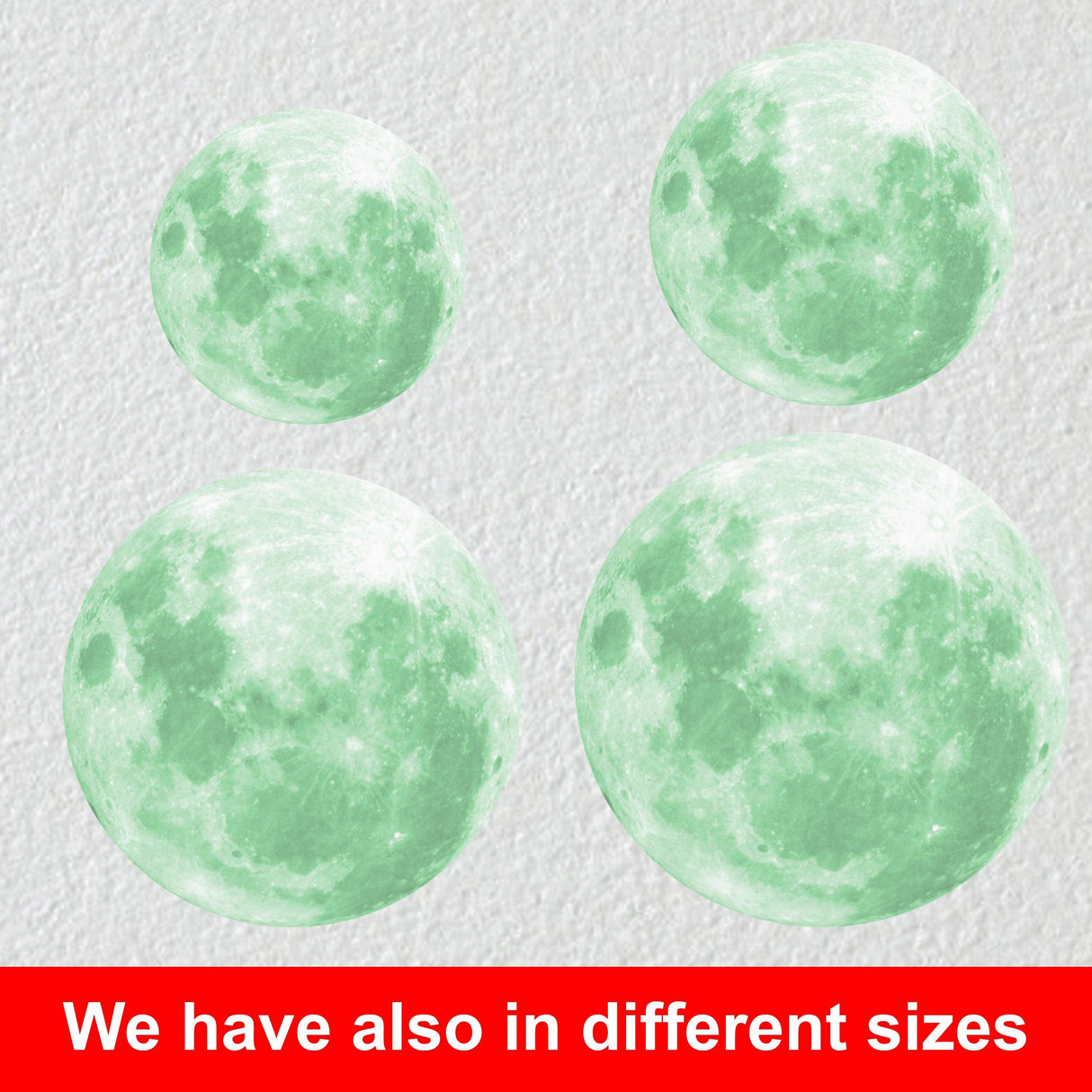 Glow in the dark full moon wall stickers in various sizes, perfect for bedroom ceiling decoration.