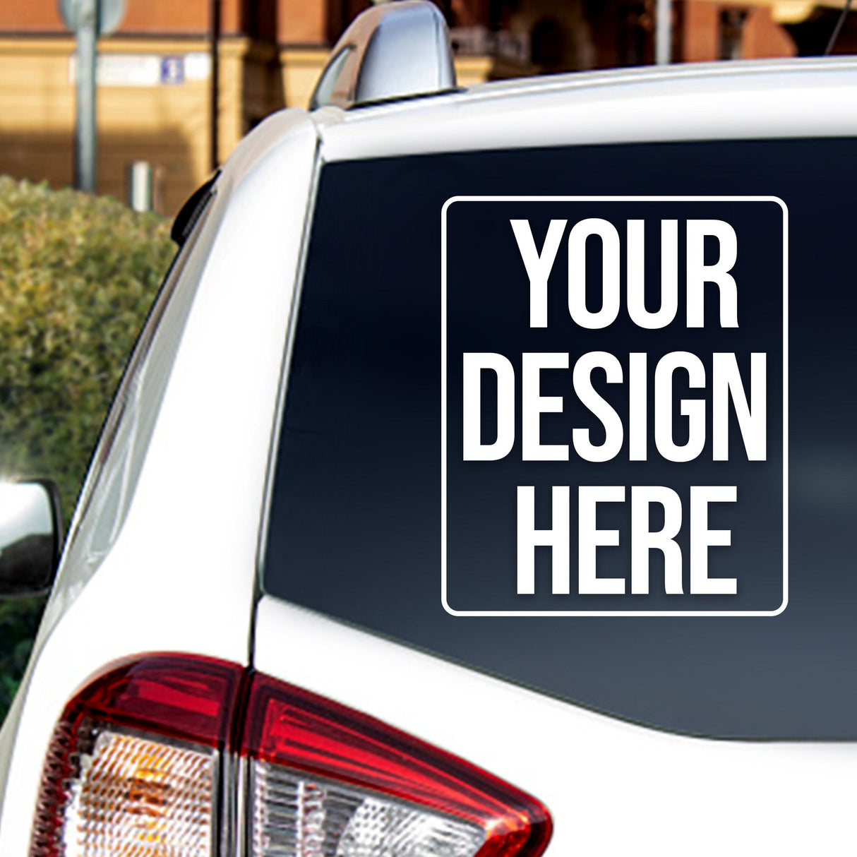 Custom car window decal on a vehicle showcasing personalized design concept.