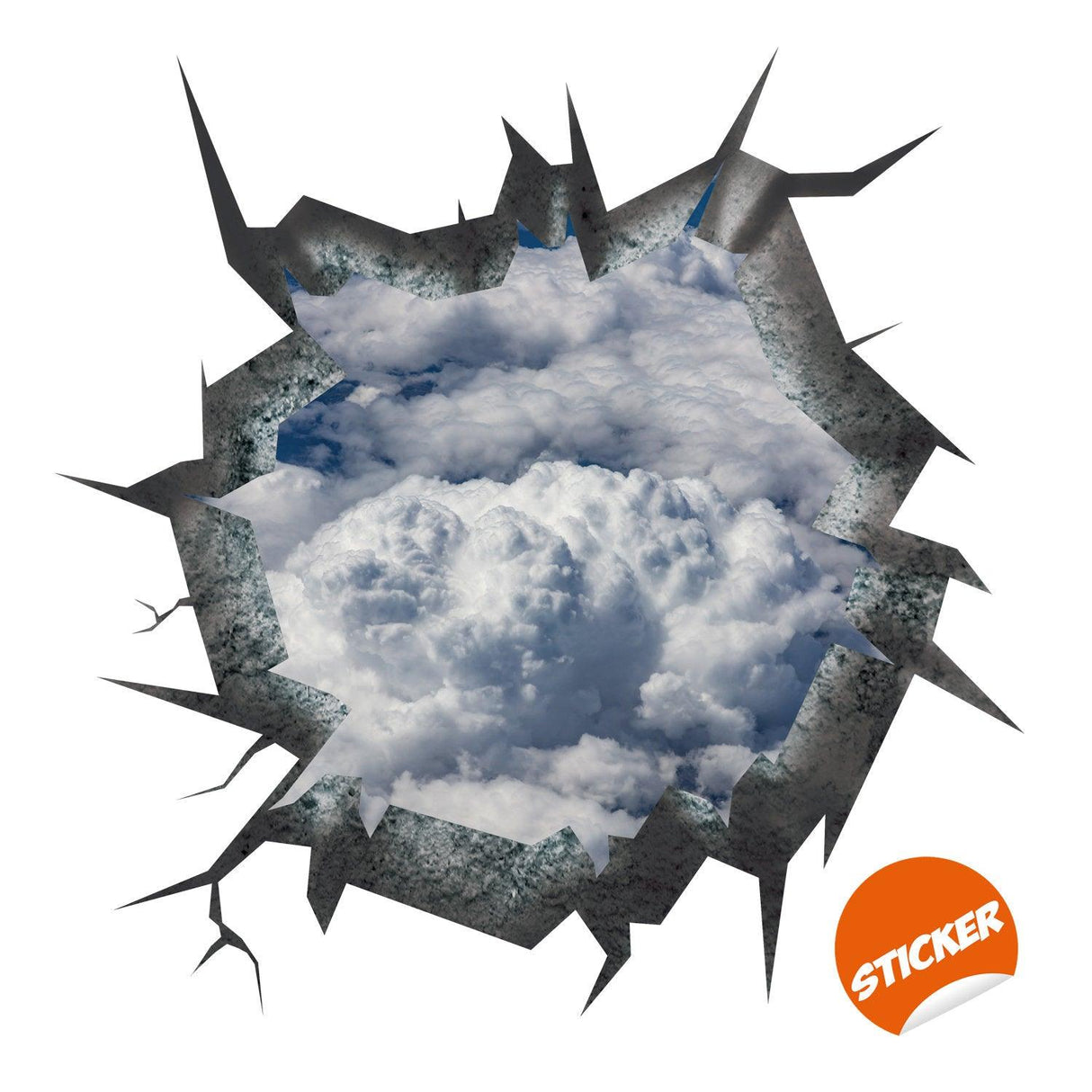 3D ceiling sticker showing a blue sky and clouds design, creating a porthole effect for bedroom decor.