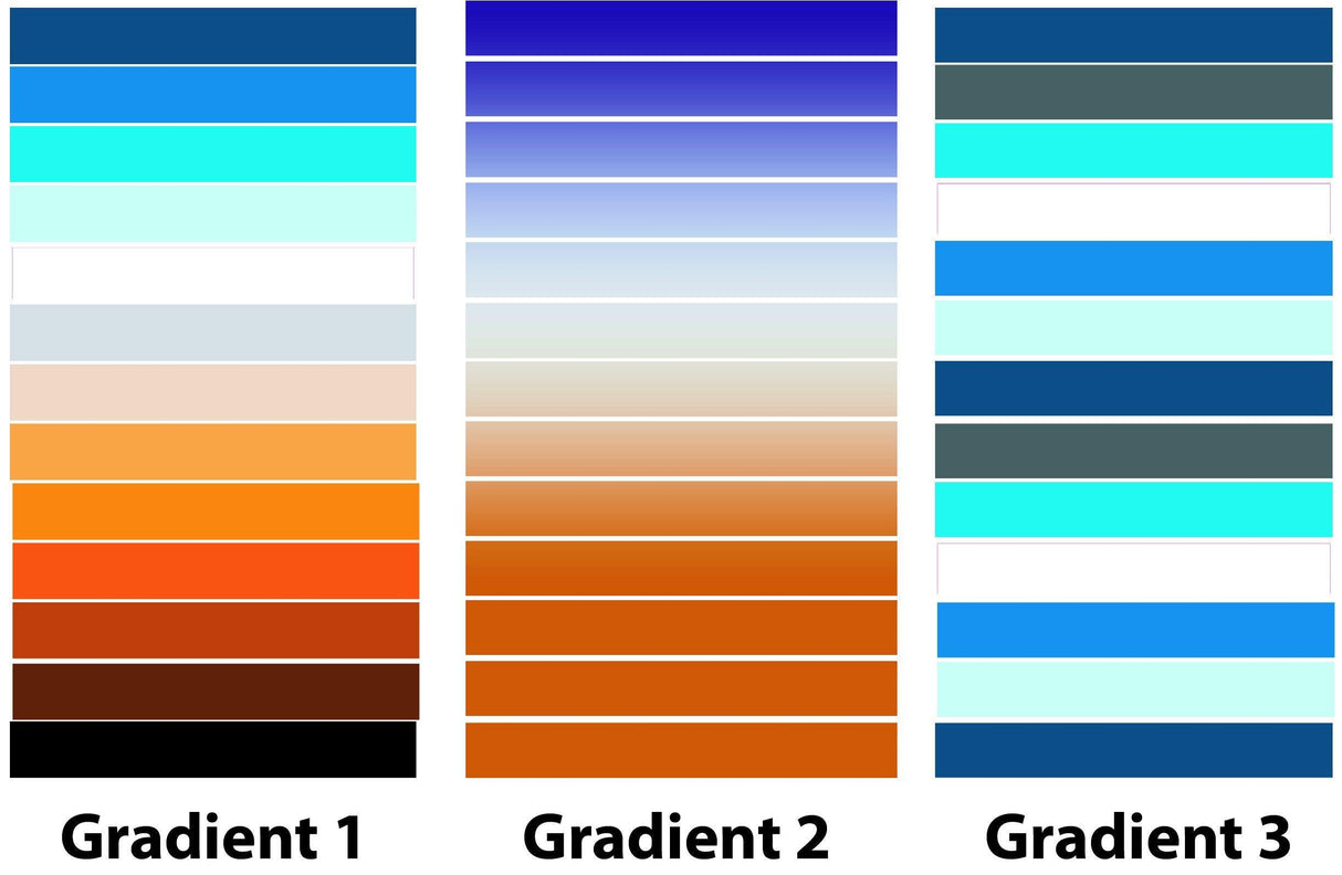 Color gradient samples featuring three styles for self-adhesive stairs risers stickers.
