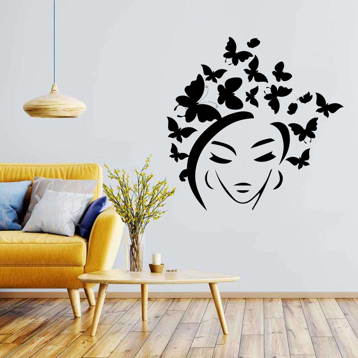 Butterflies hair wall decal featuring a butterfly head design, enhancing room decor with elegance and whimsy.