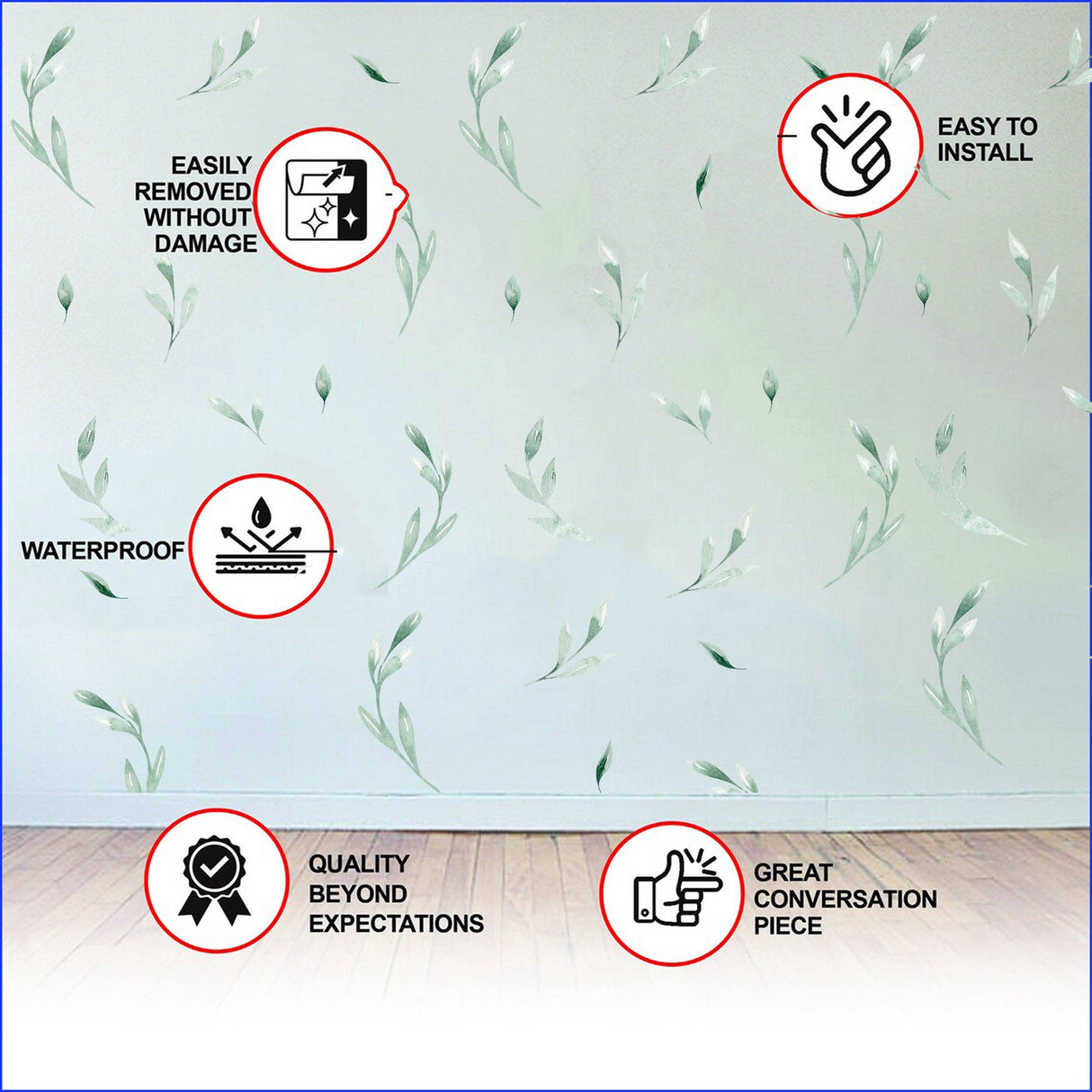 Leaf Wall Decor Stickers showing easy installation, waterproof quality, and removable decals for vibrant home decor.