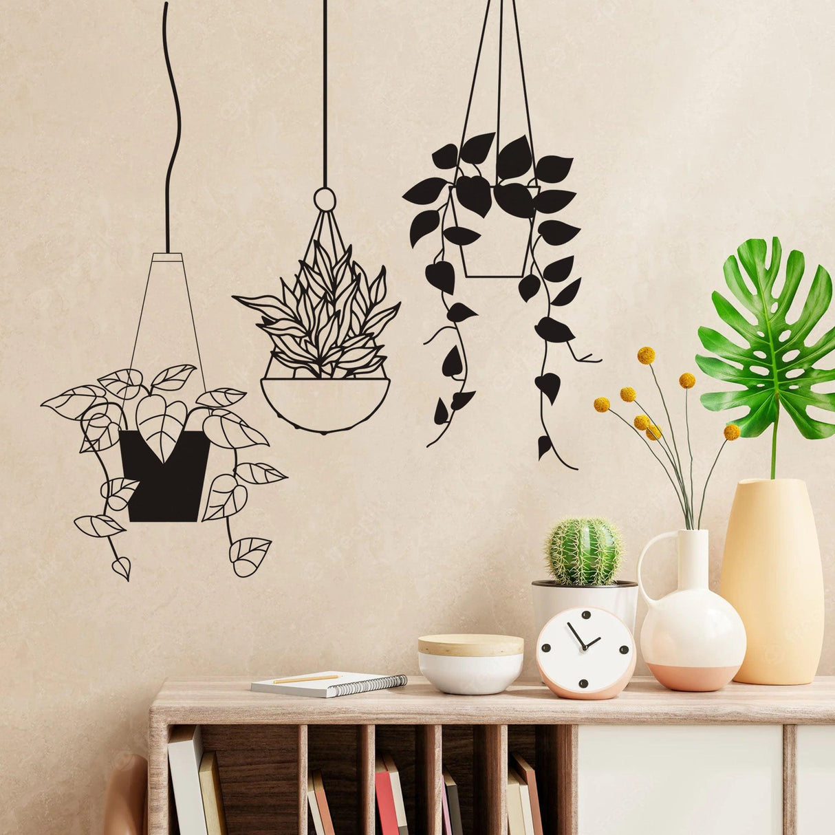 Botanical Oasis Wall Sticker featuring hanging plant baskets, adding a natural touch to home decor.