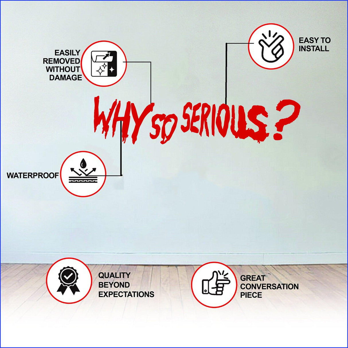 Why So Serious Joker wall vinyl sticker with features like waterproof, easy install, and removable without damage.