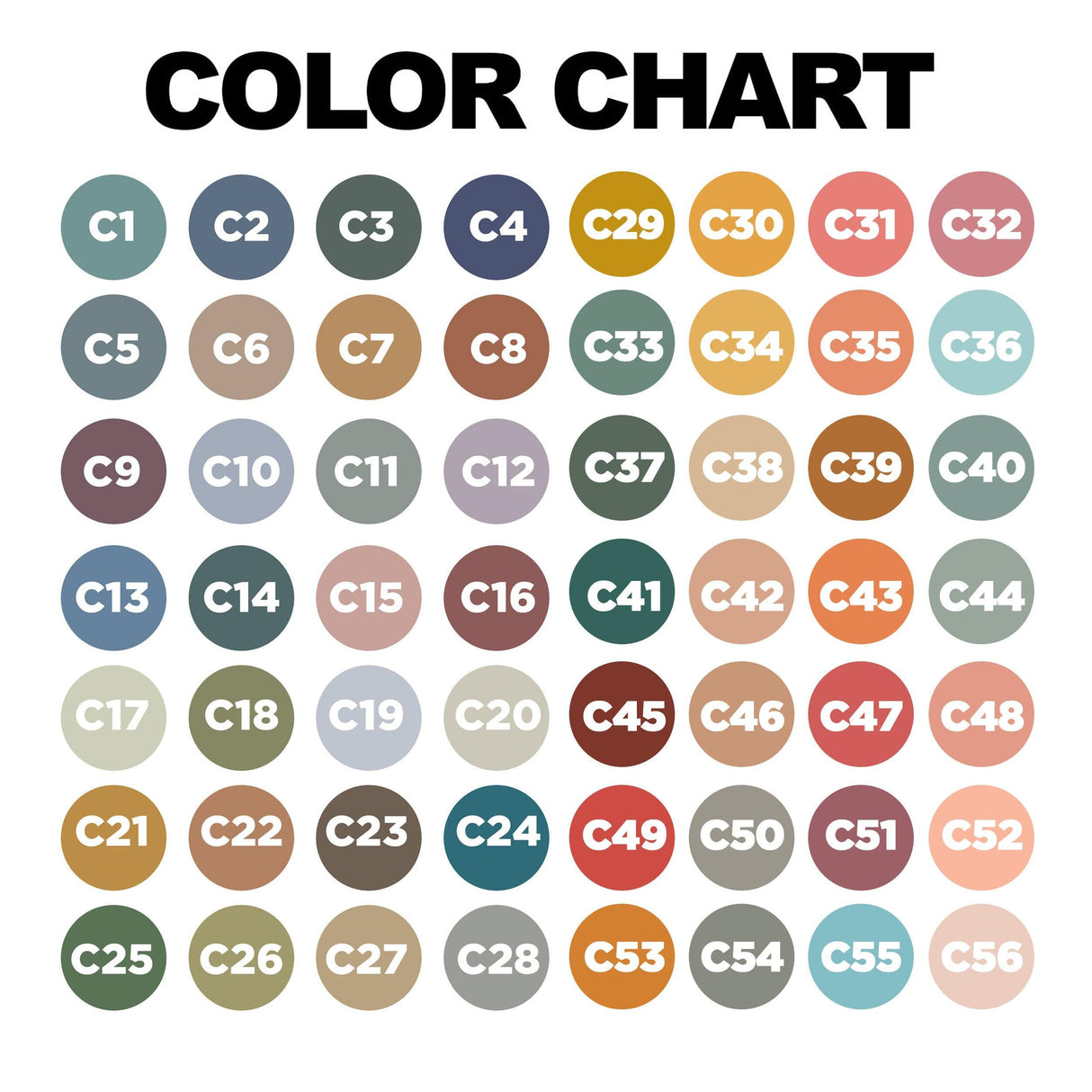 Color chart showcasing various circular paint swatches for design inspiration and color selection.