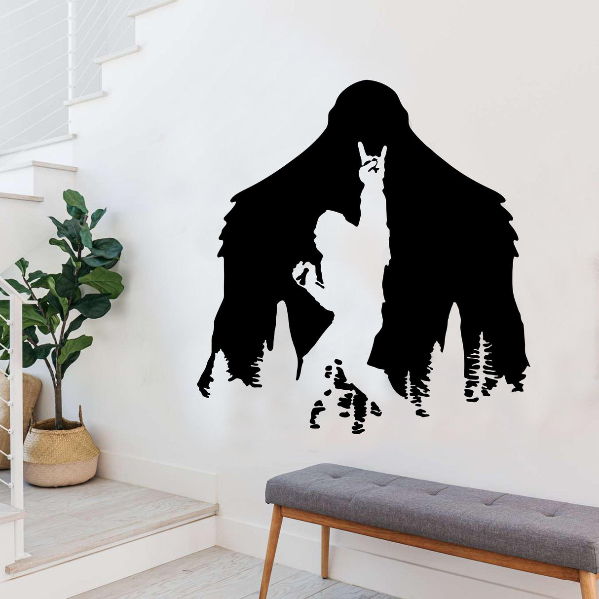 Black Yeti decal featuring Sasquatch silhouette with hand raised, perfect for quirky wall art decoration.