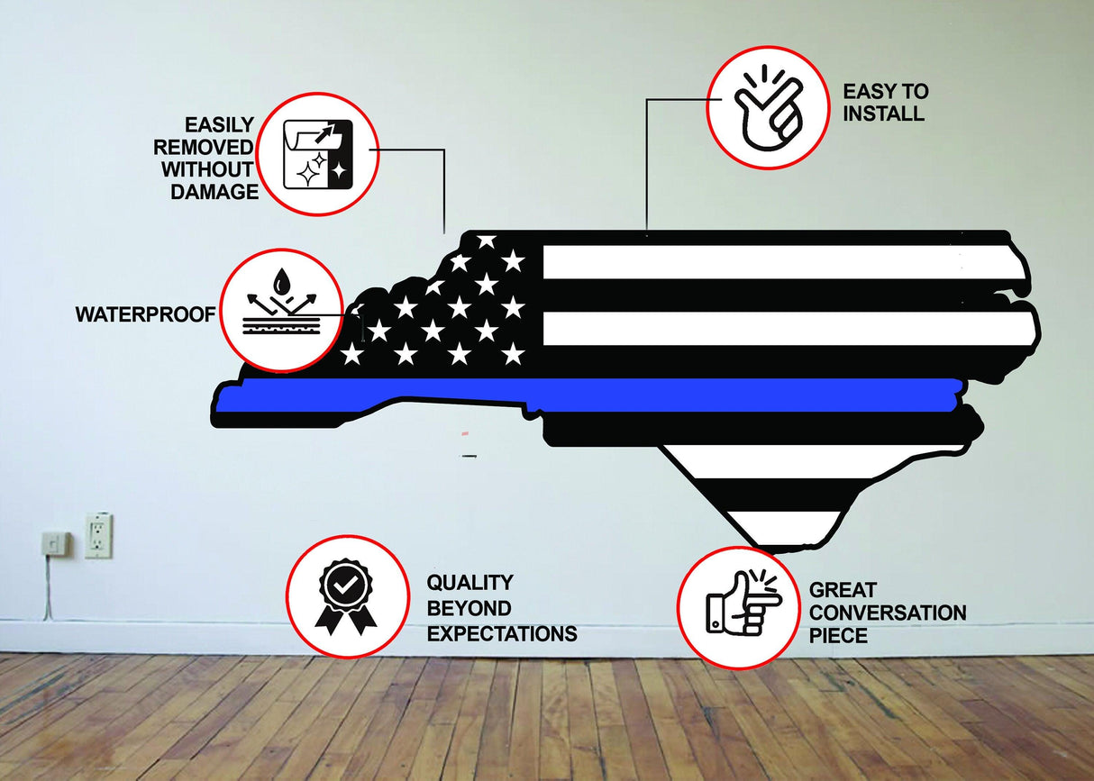 North Carolina removable vinyl wall sticker showing design and installation features on a wall.