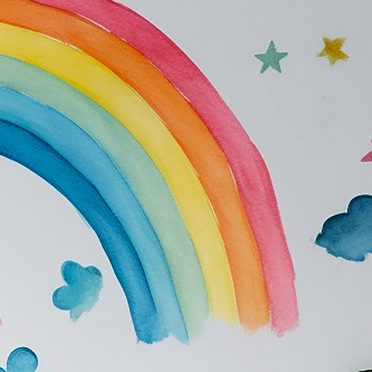 Boho rainbow wall decor stickers featuring watercolor clouds and stars for vibrant room decor.