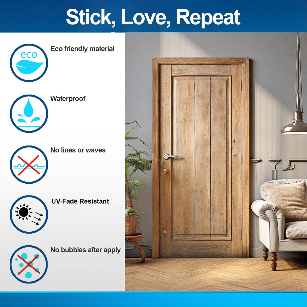 Eco-friendly, waterproof wallpaper sticker for easy application and removal with no bubbles or fading.