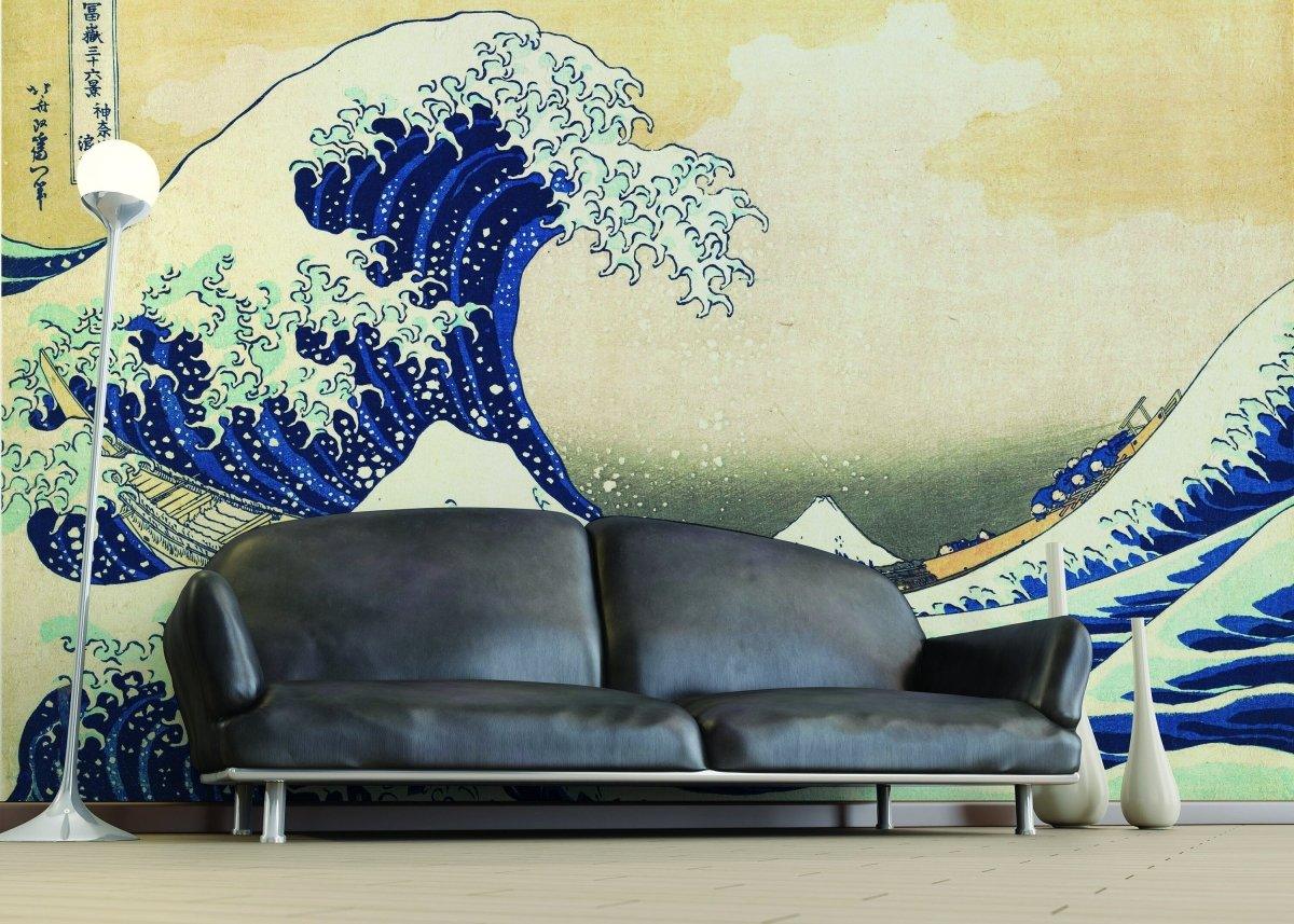 Ocean Serenity Wall Art Decal featuring Kanagawa Wave design, enhancing living space serenity and elegance.