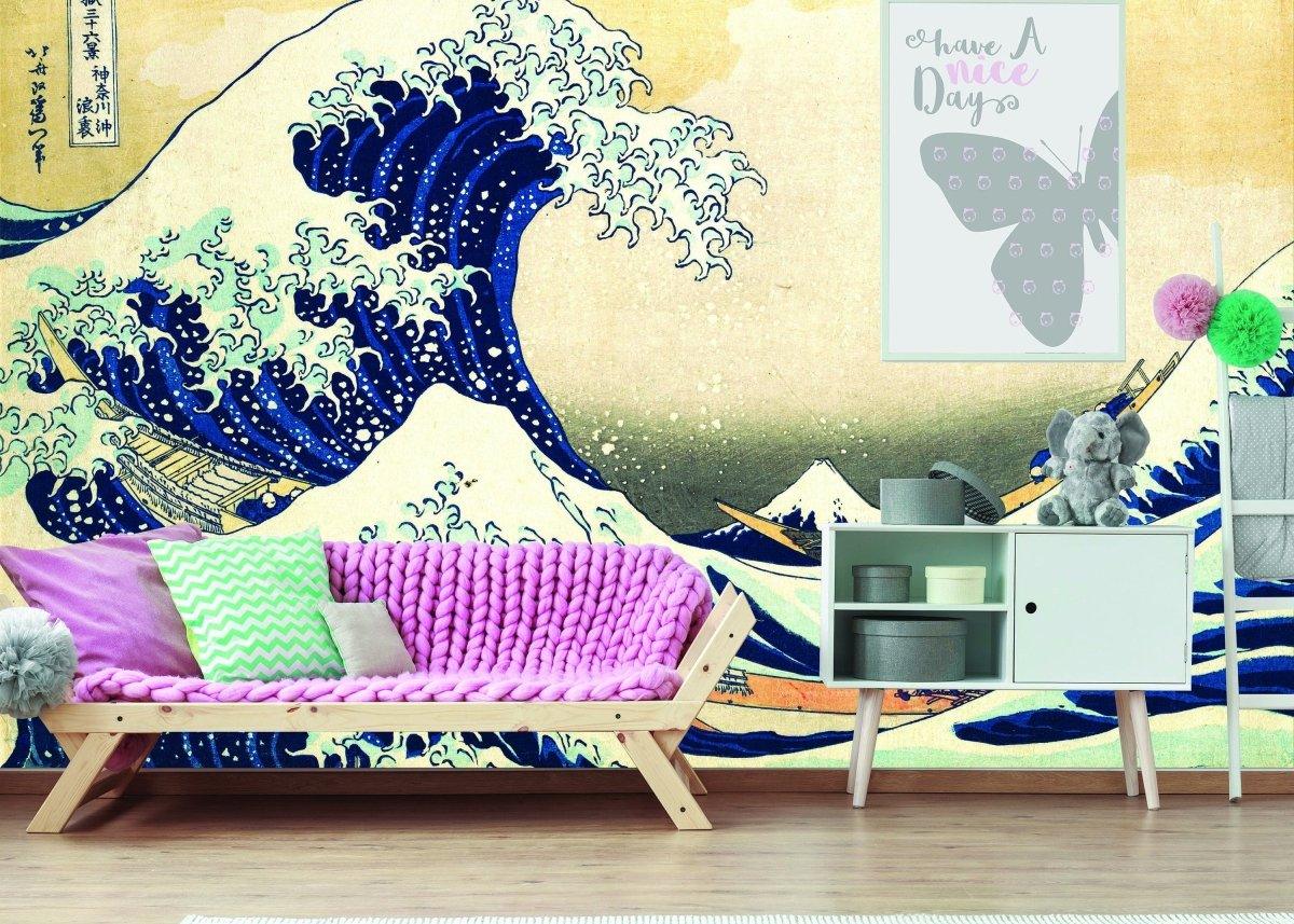Ocean Serenity Wall Art Decal featuring Japanese wave design, transforming living space with elegance and tranquility.