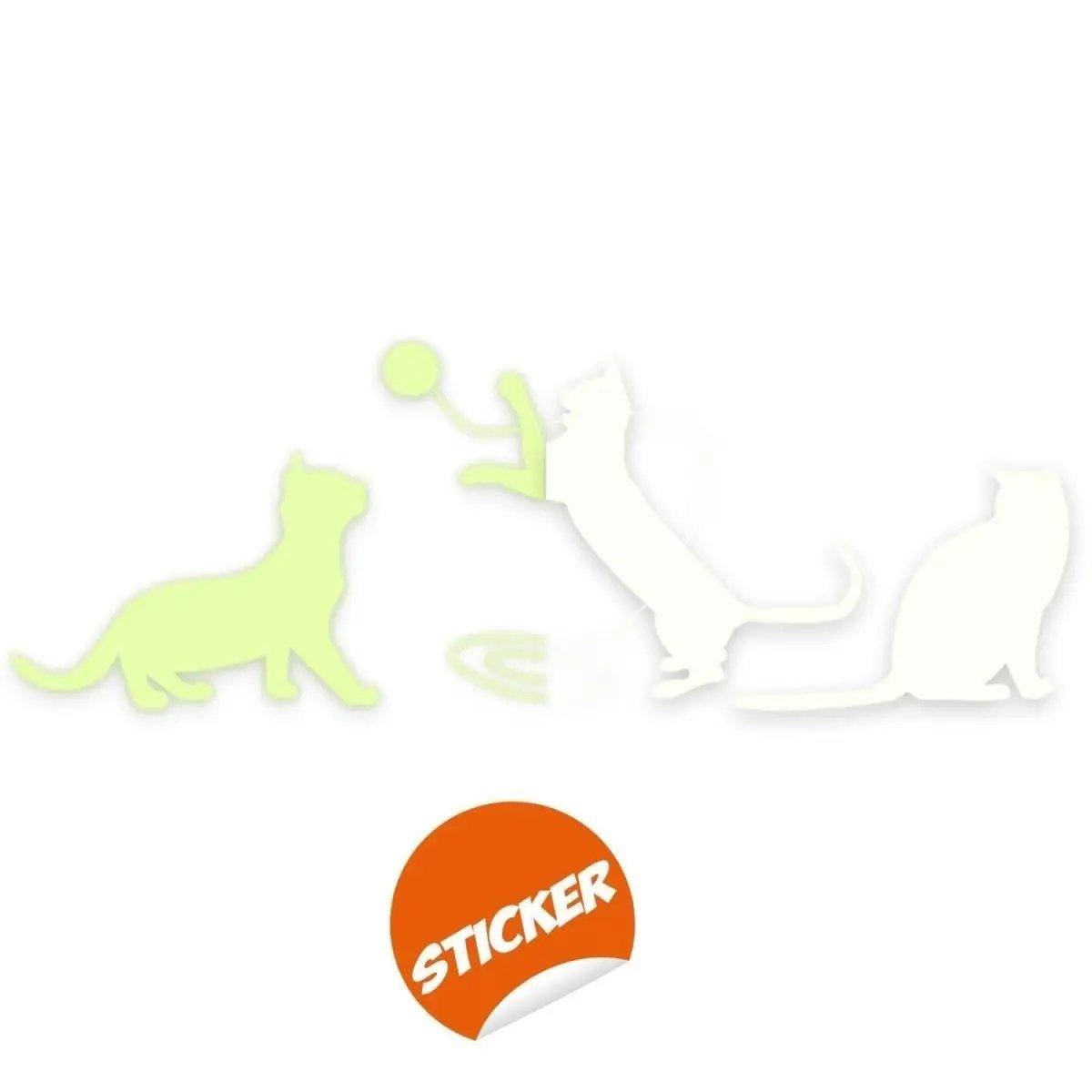 Glow in the dark feline wall decal featuring playful cat silhouettes in green and white.