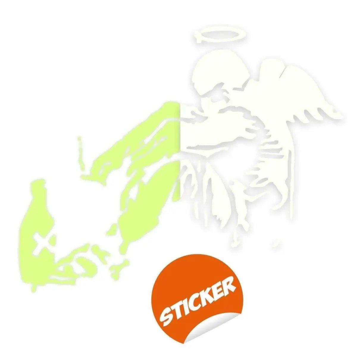 Glowing Guardian Angel Wall Sticker Decal - Luminescent decor with unique wings design in green and white