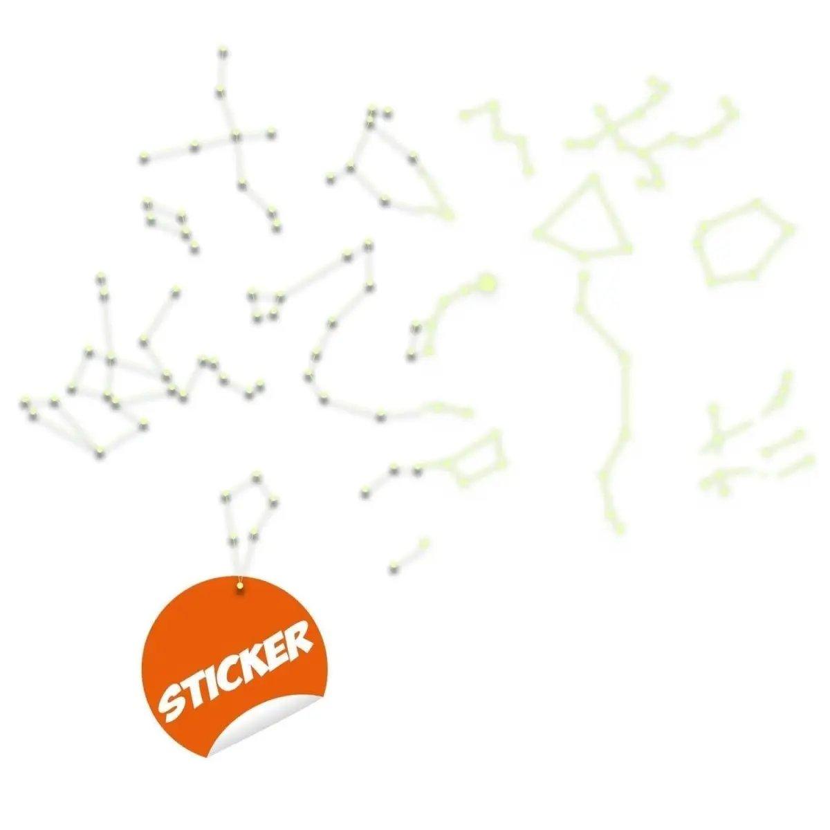 Glow-in-the-dark starry sky ceiling decals, luminous constellation stickers for decorating rooms.